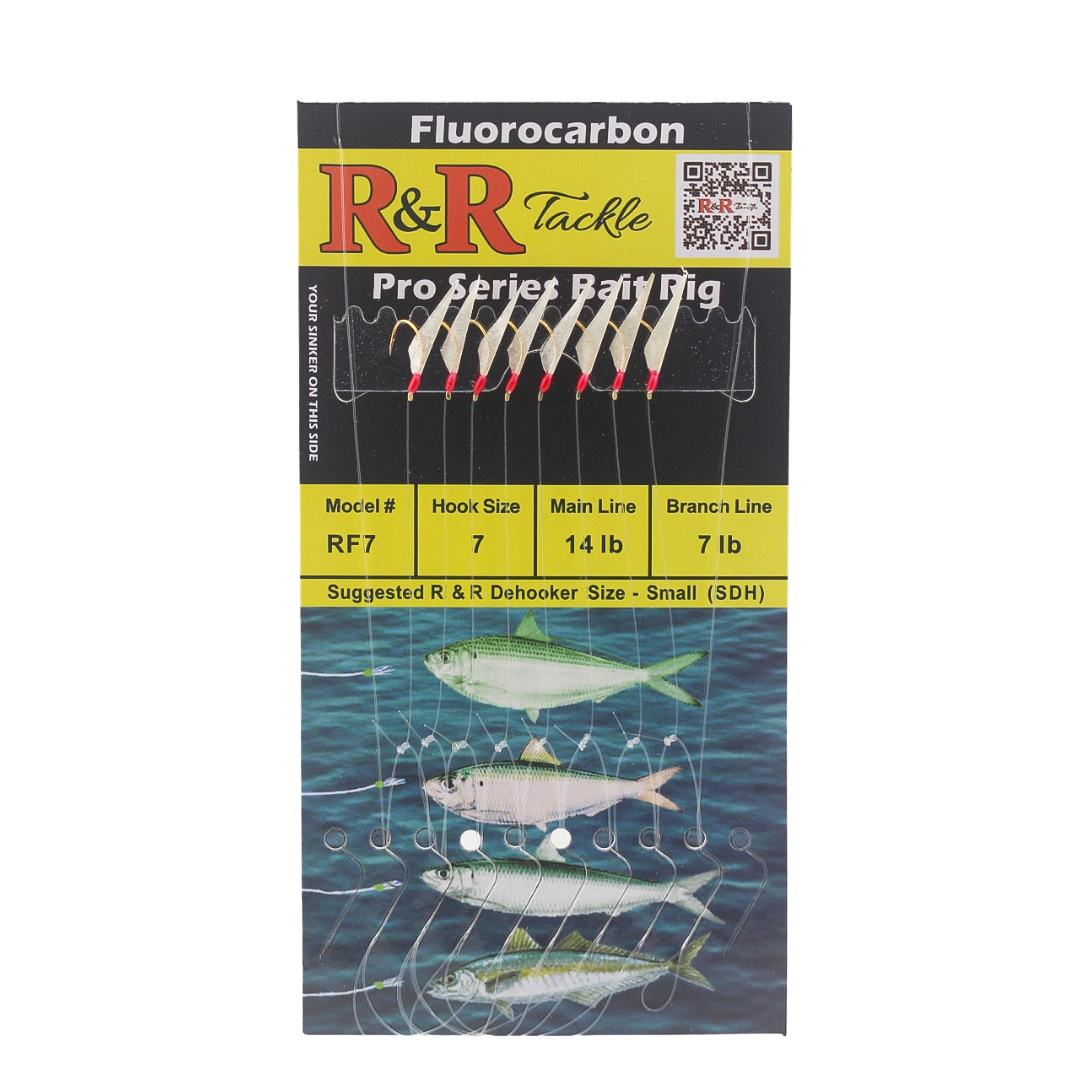 R&R Tackle - RF Pro Series Fluorocarbon Bait Rigs - 8 hooks with fish skin & red heads