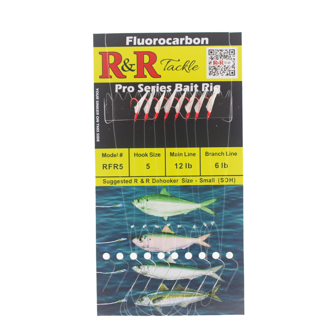 R&R Tackle - RFR Pro Series Fluorocarbon Bait Rigs - 8 Red hooks with fish skin & red heads