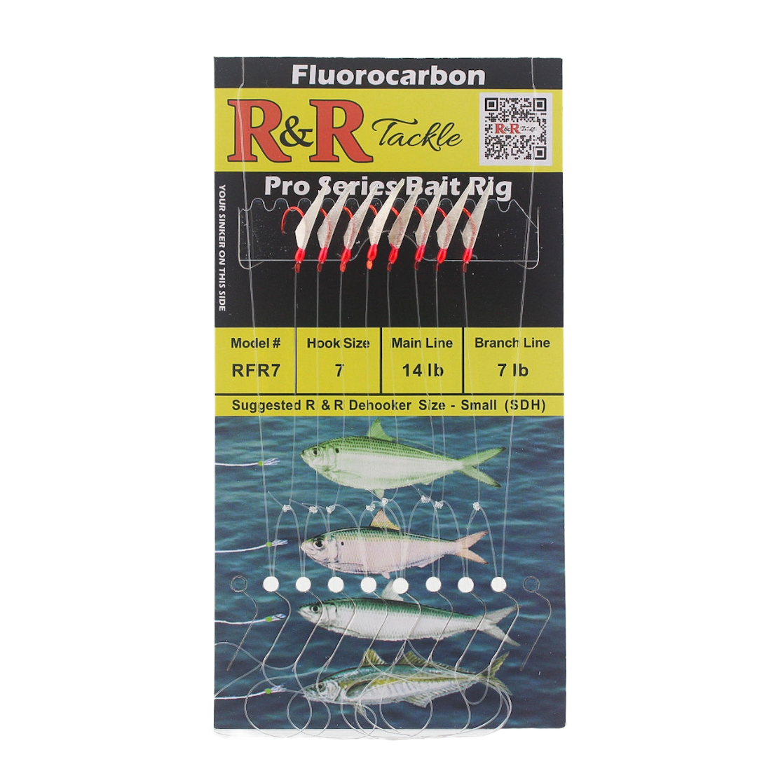 R&R Tackle - RFR Pro Series Fluorocarbon Bait Rigs - 8 Red hooks with fish skin & red heads