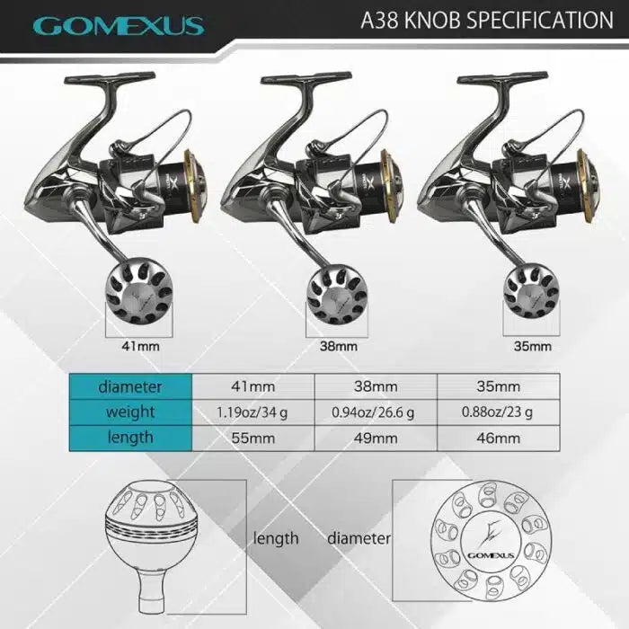 Gomexus Aluminum Reel Power Knob 35 38 41mm A38