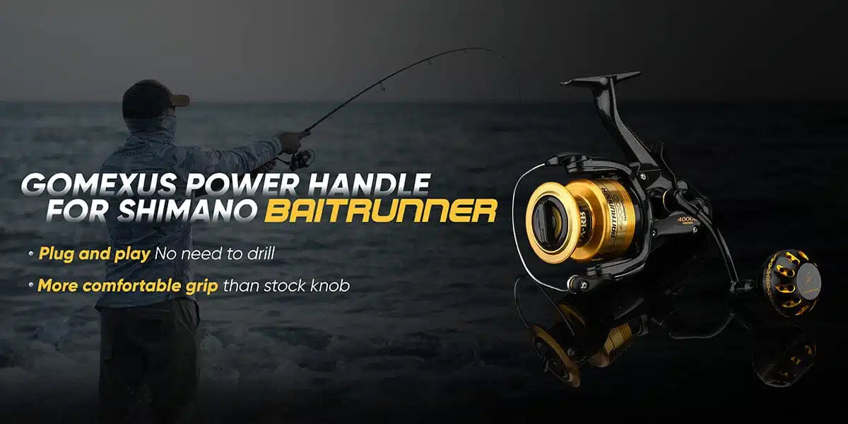 reel shimano 1000 power handle Gomexus Aluminum Handle for Shimano Baitrunner D 4000-8000 – Bite Me Bait Shack