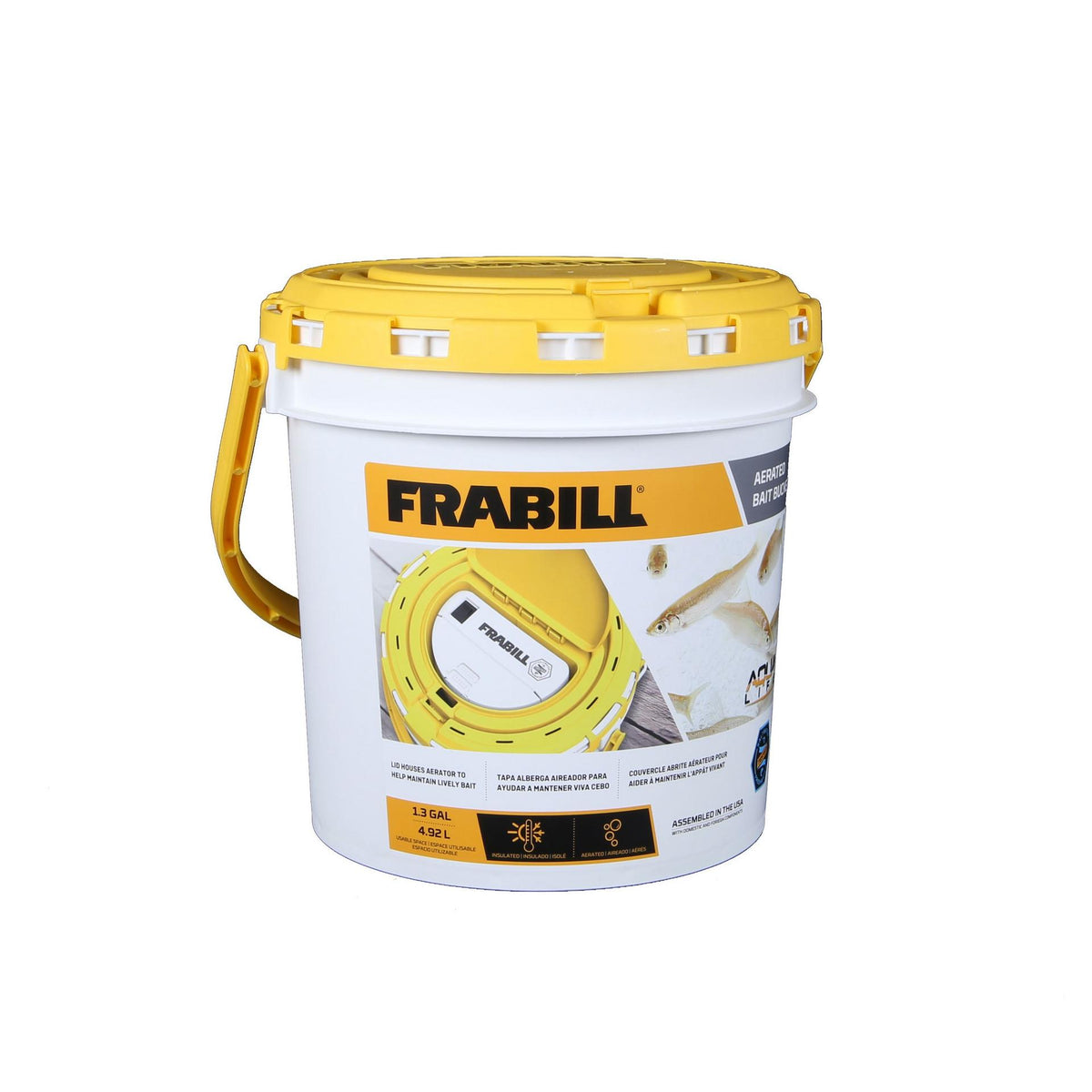 Frabill Aerated Bait Bucket 1.3 gallon with yellow lid