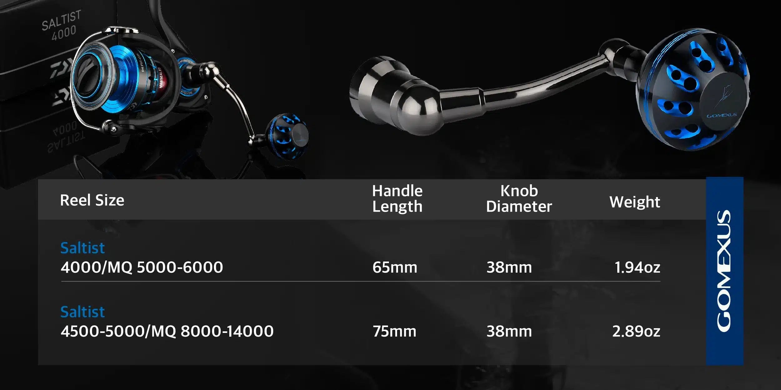 Gomexus Plug&Play Aluminum Power Handle For Daiwa Saltist Spinning Reel