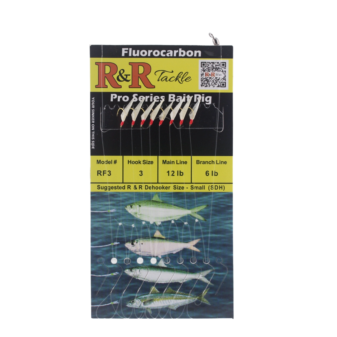 R&R Tackle - RF Pro Series Fluorocarbon Bait Rigs - 8 hooks with fish skin & red heads